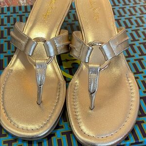 Lilly Pulitzer new gold metallic wedge sandals
